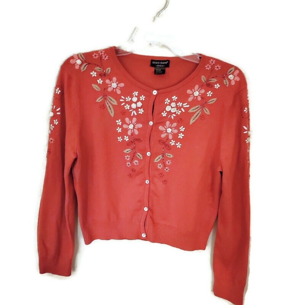 GUESS JEANS Crochet & Beaded Cardigan Size L